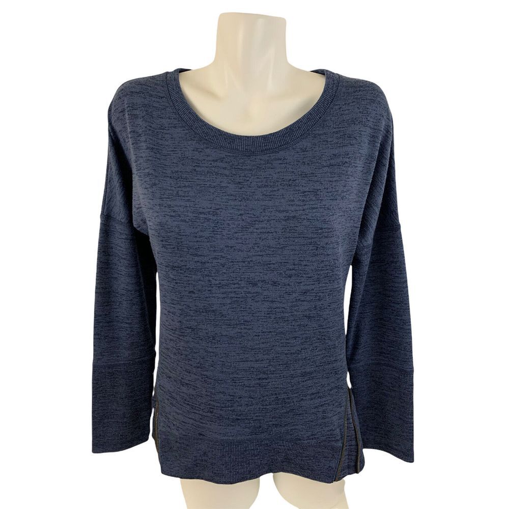 Athleta Blue Heather Blissful Zip Pullover Oversized Soft Knit Sweatshirt‎ Small